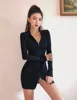 Spring new street casual stretch wild knit zipper dress women, solid color sexy tight lapel bottoming long sleeve dress women ► Photo 2/6