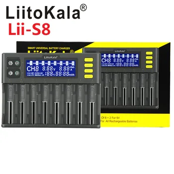 

LiitoKala Lii-S8 8 Slots LCD Battery Charger for Li-ion LiFePO4 Ni-MH Ni-Cd 9V 21700 20700 26650 18650 RCR123 18700