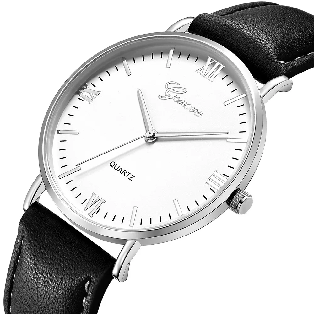 Geneva мужские часы классические роскошные кожаные часы из нержавеющей стали аналоговые Кварцевые аналоговые наручные часы Женское платье relogio masculino