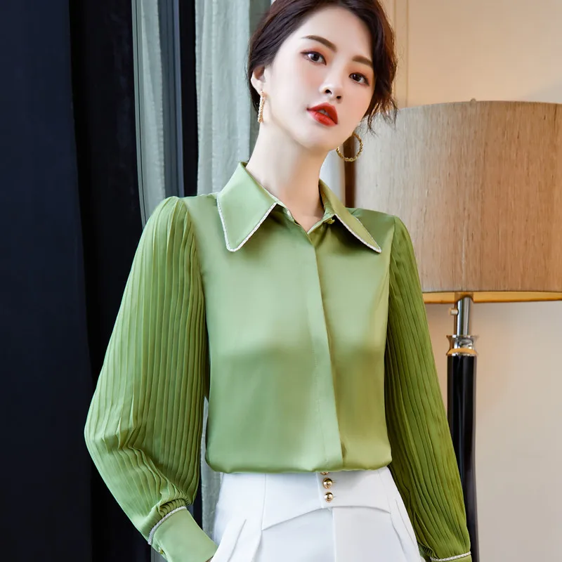 Pink Chiffon White Shirt Women Autumn Long Sleeve Fashion Design Formal Temperament Blouses Office Ladies Casual Work Tops silk blouses Blouses & Shirts