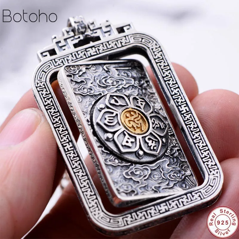 Серебро S925 пробы талисман подвеска вращающаяся Мужская тайская Серебряная мантра ювелирные изделия в стиле буддизма шесть слов Выгравированные штамповочные бирки