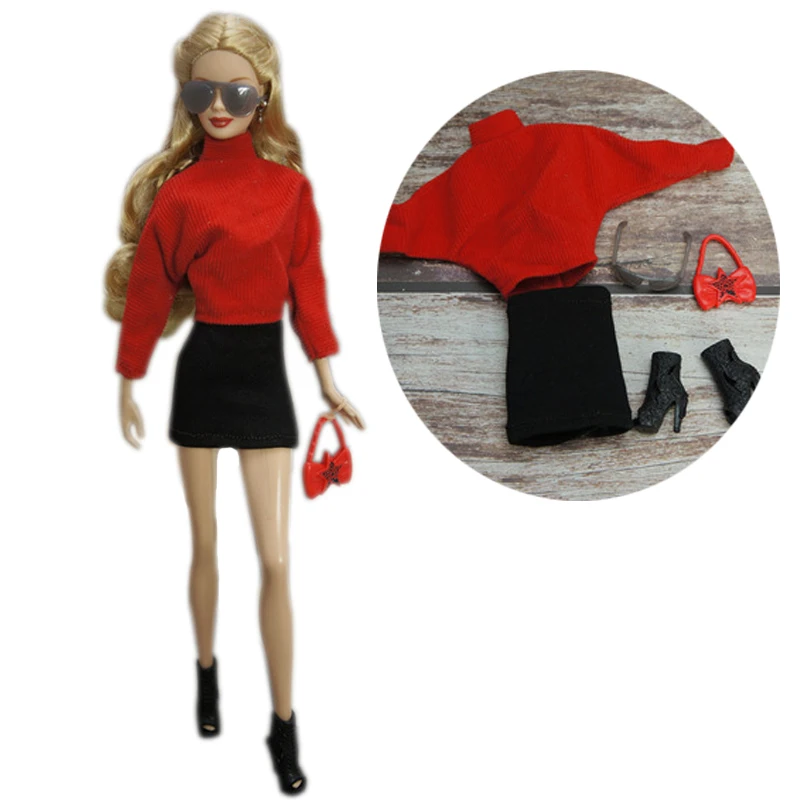Fashion Outfits For Barbie Doll Clothes Set For Barbie Shirt Pants Shoes Glasses Crown Purse Hat Toys 1/6 Dolls Accessories