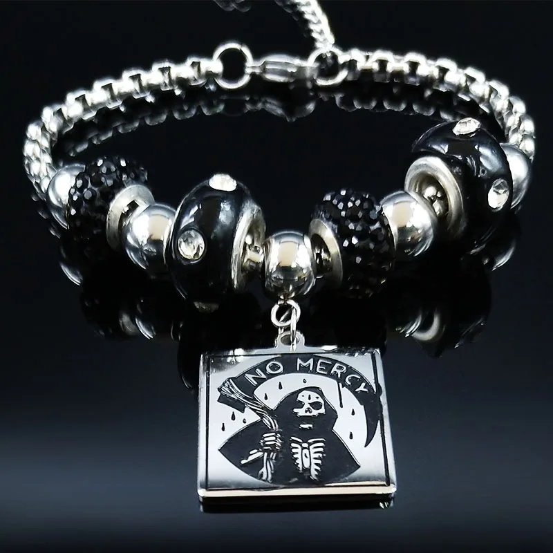 Готический браслет Grim Reaper NO MERCY из нержавеющей стали, женский браслет с черной эмалью, ювелирные изделия, pulseira feminina B18584