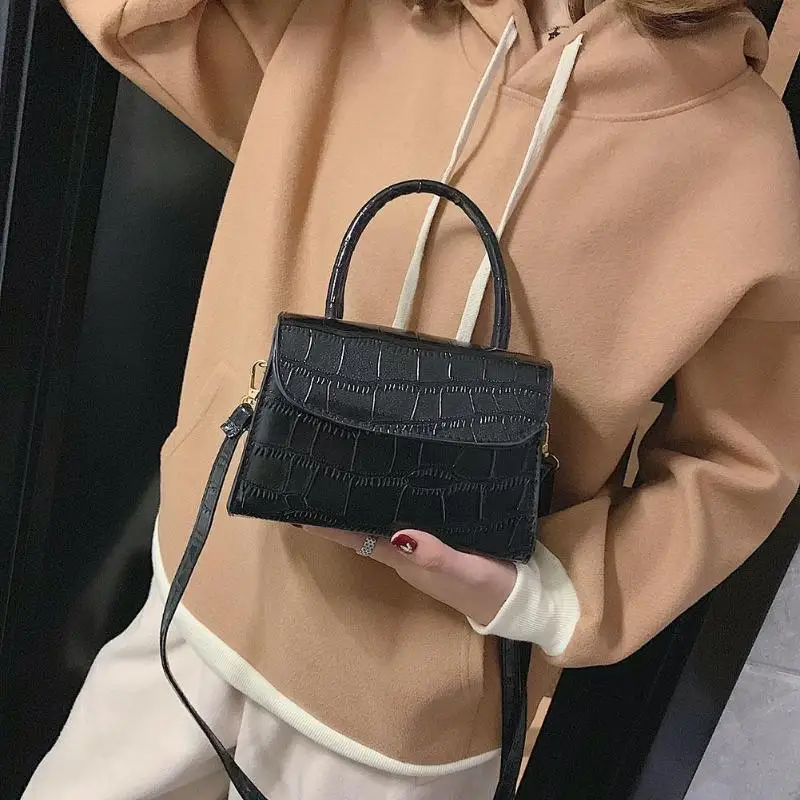 

Solid Color Stone Pattern Shoulder Handbags Women Leather Crossbody Bags