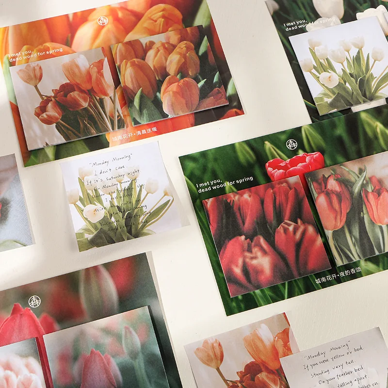 

60 Sheets Memo Pad Flowers Sticky Notes Notepads Posted Writing Pads Label Mark Kawaii Stationery School Supply