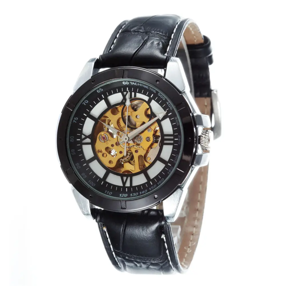 

Fashion Skeleton Watches Men Watches Leather Band Automatic Mechanical Wristwatches Men Luxury Men Watch Relogio Masculino Goer