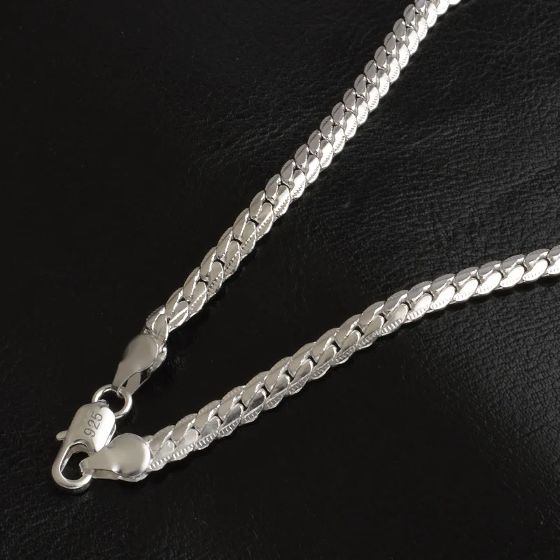 Индивидуальные ювелирные изделия из стерлингового серебра 925 пробы, мужские цепи, женские, 5 мм, все стороны, мужское ожерелье с S925, модный Рождественский подарок, ювелирные изделия