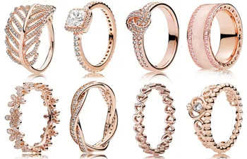 

100% 925 sterling silver 1:1 charm pink crown gold gold charm daisy magic ring heart-ring geometric round signal sheets