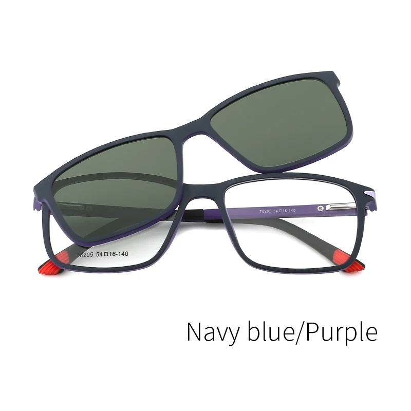 TR90, прозрачные поляризационные солнцезащитные очки для мужчин и женщин, квадратная Магнитная оправа для очков с зажимом,, дизайн# T6205 - Цвет оправы: T6205 Purple