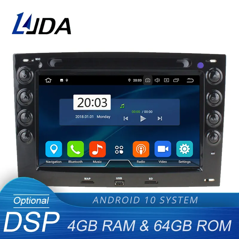 Автомагнитола LJDA 2 DIN Android 10 0 DVD GPS радио для Megane 2003 2004 2005 2006 2007 2008 2009 2010 4 Гб + 64 ГБ Wi Fi