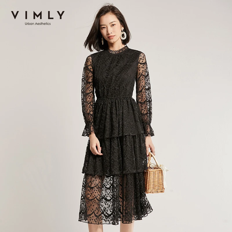 Vimly 2020 осень зима милое кружевное платье офисные женские с воротником-стойкой