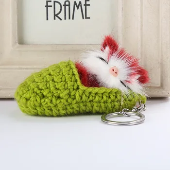 

New Cute sleeping cat With Pom Pom Plush Toy With Keychain cat Key Pendant Soft Stuffed Animal Toys Kids Girls Bag Hang Pendant