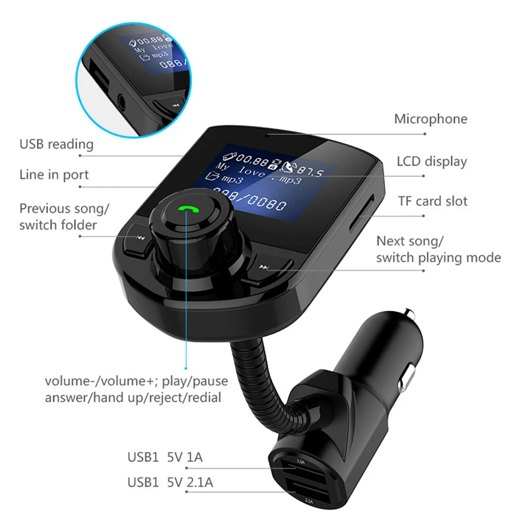Автомобильный fm-передатчик Bluetooth 3.1A автомобильное зарядное устройство USB порт AUX аудио ЖК-дисплей mp3 плееры Громкая связь вызов