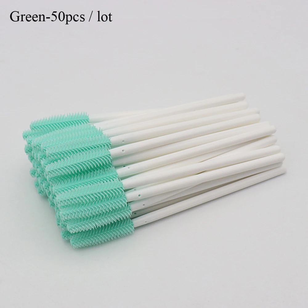50 шт. белая палочка для макияжа щеточки одноразовые пластиковые ручки для бровей аппликатор кисти для бровей силиконовые наборы для наращивания ресниц - Handle Color: Green