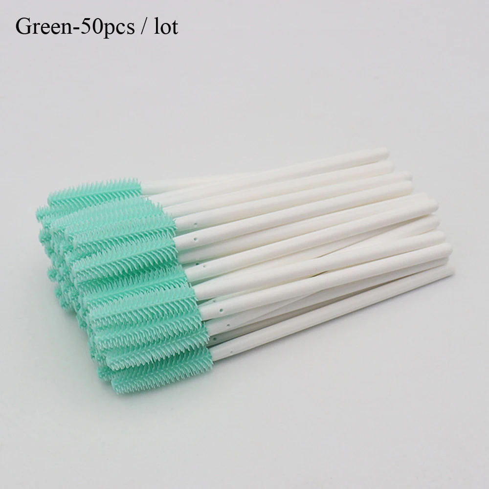Green 50 шт. белая палочка для макияжа щеточки одноразовые пластиковые ручки для бровей аппликатор кисти для бровей силиконовые наборы для наращивания ресниц - Handle Color: Green