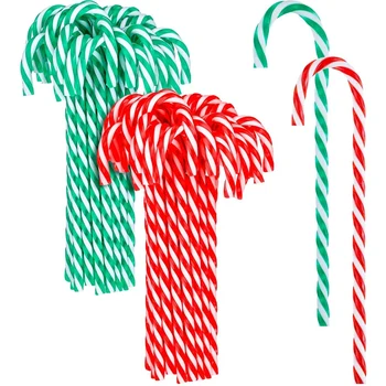 

60 Pieces Twisted Christmas Plastic Fake Candy Cane Red Green Candy Cane Ornaments for Christmas Party Embellishment