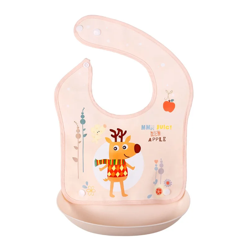 Beige fawn Детские нагрудники, мягкие, водонепроницаемые, съемные, регулируемые, с мультяшным животным, для малышей, карманные нагрудники, для младенцев, Слюнявчики, инструменты для кормления, детские вещи - Цвет: Beige fawn