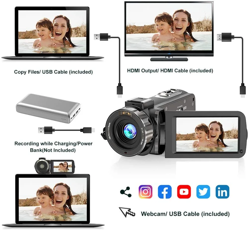 KOMERY Новое поступление видеокамера для Youtube 4K 56MP сенсорный экран ночное видение hd