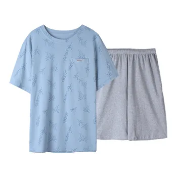 

Leisure 2020 Summer Men Cotton Pajamas Short Sleeve Male Pajama Set Men Sleepwear Suit Casual Bottom Homewear Clothing Nightwear