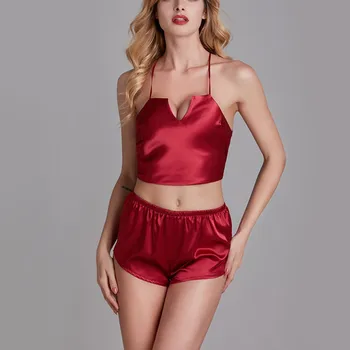 

Women Pajama Set Satin Ice Silk Sleepwear Women Summer Pyjama Femme Fashion Sling Home Wear Pajamas Set for Women New
