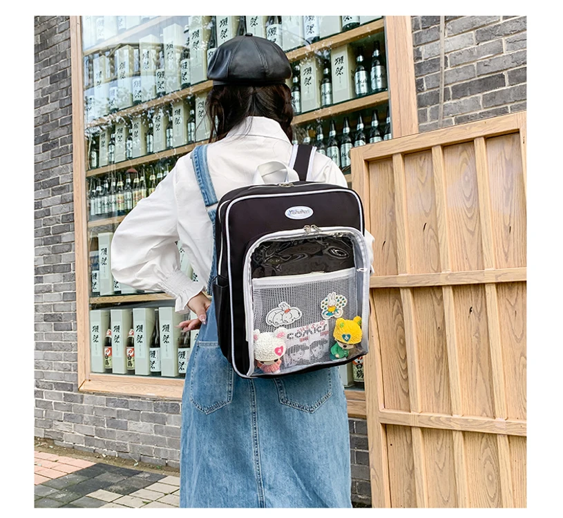 Women Japanese Ita Bag Transparent Large Pocket Ladies Backpack College Style Student School Bag Large Capacity Travel Mochila