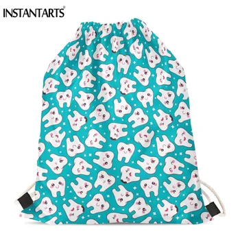 

INSTANTARTS Cartoon Cute Tooth Pattern Drawstring Bags Men Women Running Cycling Gym Bag Outdoor Girls Boys 2019 New Sack