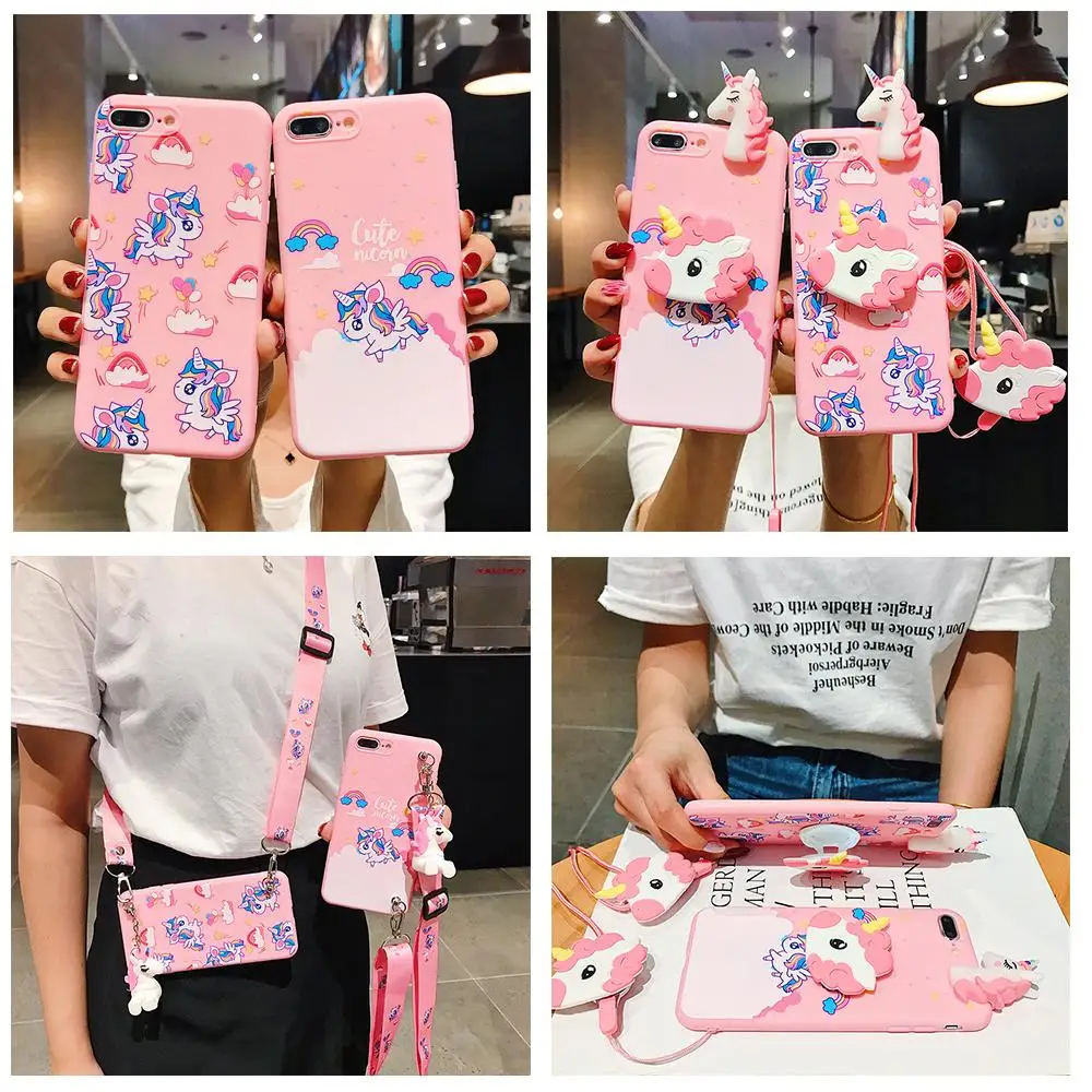 

Rainbow Unicorn Toy Case for Vivo S1 V11 V11i V15 Pro Y55 Y66 Y67 Y71 Y75 Y79 V5S V7 Plus V9 Y91 Y95 Y97 Z5X Soft Cover Lanyard