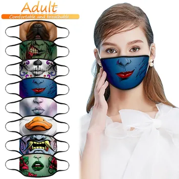

Washable Reusable Face Mask Breathable Adjustable Halloween Terror Printed Mask Outdoor Safety Fashion Mask Mascarillas Mascarar
