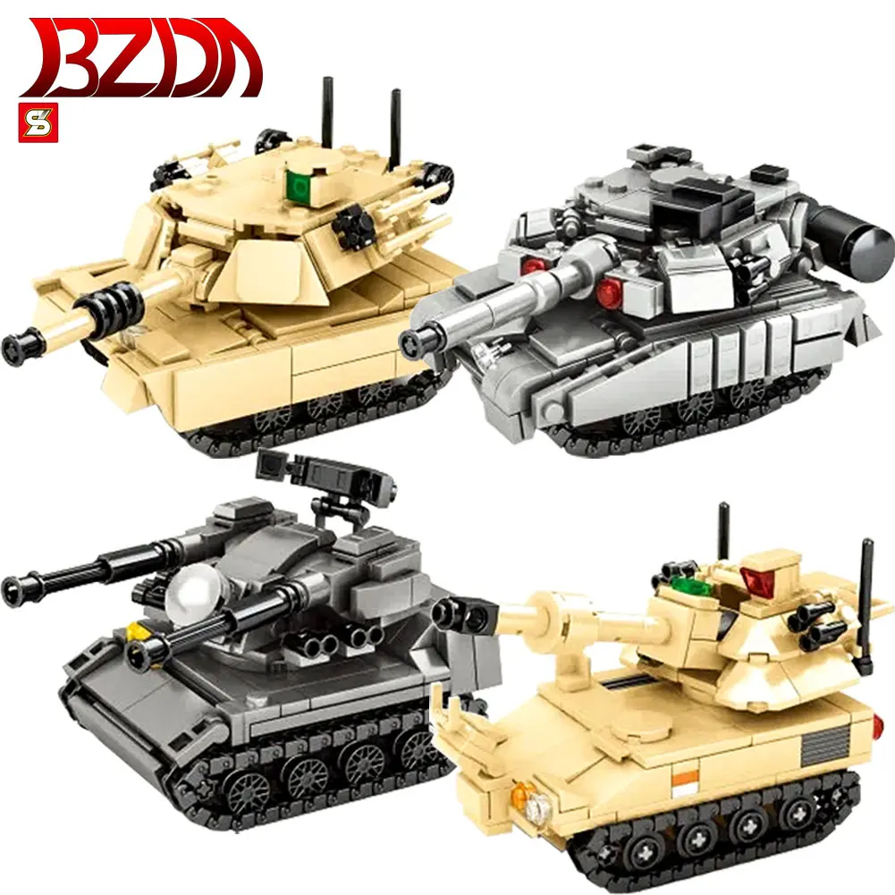 BZDA WW2 Military M1A2 Main Battle Tank Anti-aircraft Gun Building Blocks MOC War Chariot Bricks Christmas Gifts Toys | Игрушки и хобби