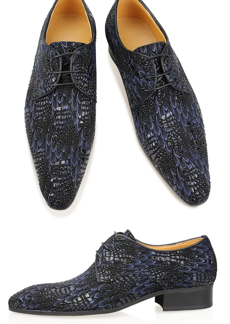 2021 Luxury Mens Party Blueblack Shoes Fashion Derby Men Formalvdress Evening Dress for Men Every Day Synthetic Pointed Toe Shoe