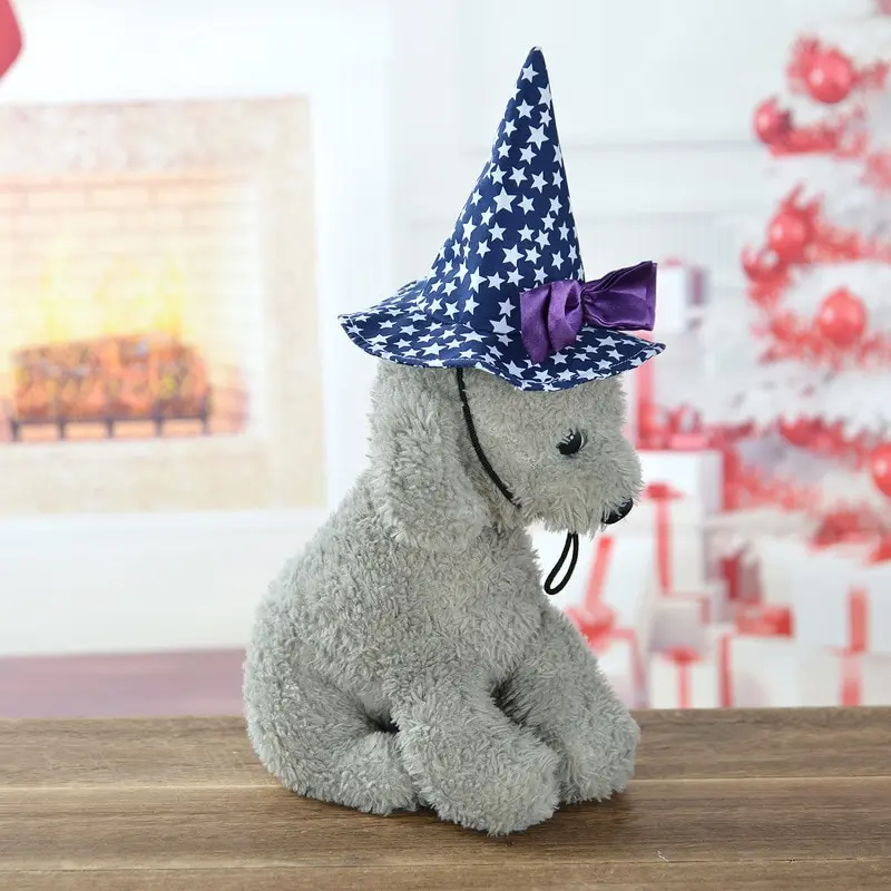

1PC Christmas Halloween Pet Cosplay Costume Hats Pet Cat Dog Caps With Bowknot Printed Stars Decoration Pet Accessories