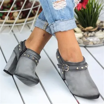 

2020 Hot Women shoes England Ankle Boots Women Leather Short Boot rivet Winter Lady Elegant Evening Party High Heels Round Toe43