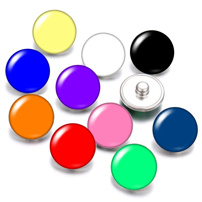 

DB0571 Beauty colors simple 18mm snap buttons 10pcs mixed round photo glass cabochon style for snap button jewelry