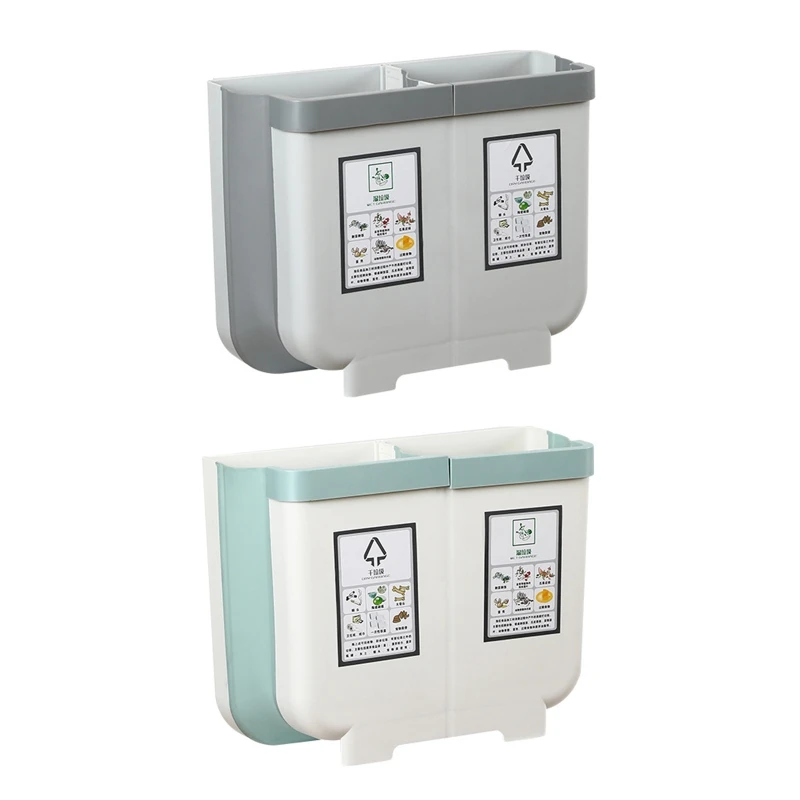

Multipurpose Foldable Kitchen Hanging Bin Plastic Wall Mounted Rubbish 2 Trash Can for Kitchen Cupboard Door Bedroom