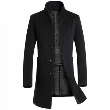 

Man Wool Jacket Design Trench Coat Windbreaker Formal Business Grey Breasted Button Male Trench Pockets Overcoat Men Woolen Coat