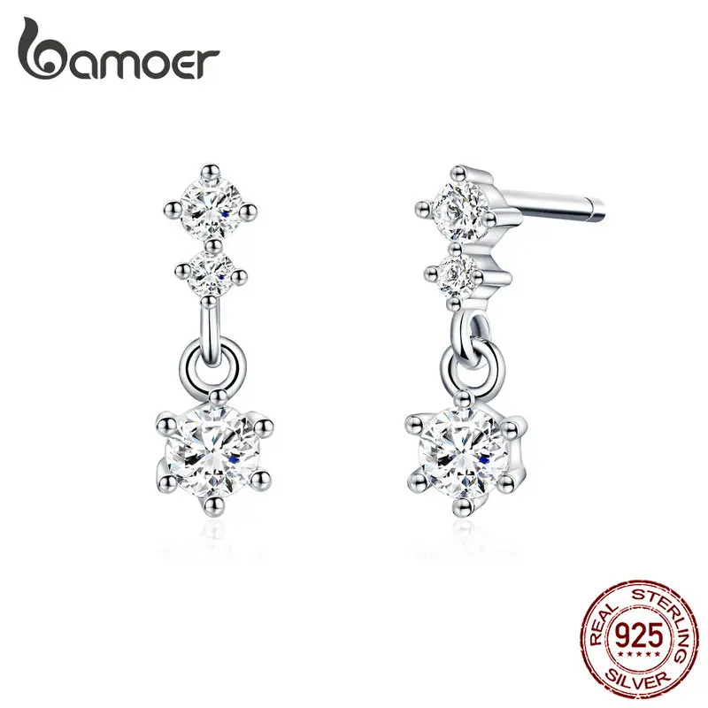 

bamoer Dazzling Geometric Drop Earrings for Women 925 Sterling Silver Luxury Wedding Statement Engagement Jewelry SCE768