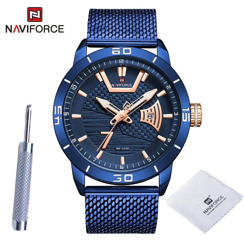 2022 NAVIFORCE Luxury Brand Watch for Men Military Sport Gold Black Quartz Calendar Waterproof Stainless Steel Male Wristwatches 