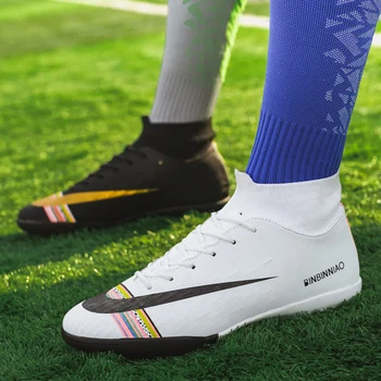 

Men Football Soccer Cleats Long Spikes Sneakers Soft Indoor Turf Futsal Child soccer Shoes Dropshipping Children Footwear Cheap