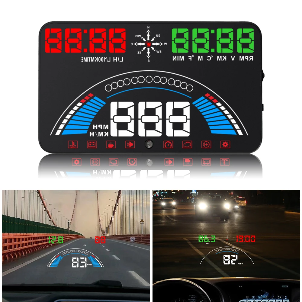 

WIIYII Auto HUD 5.8'' Head Up Display Car Speed Projector OBD2 II EUOBD Overspeed Warning Windshield Projector Alarm System S7