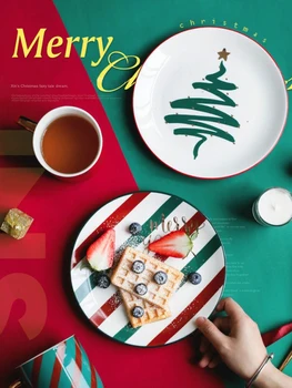 

Ceramic Tableware Gold-plated Dish Bowl Coffee Mug Spoon/Fork/Knife Dishes and Plates Sets Christmas Decorations For Home