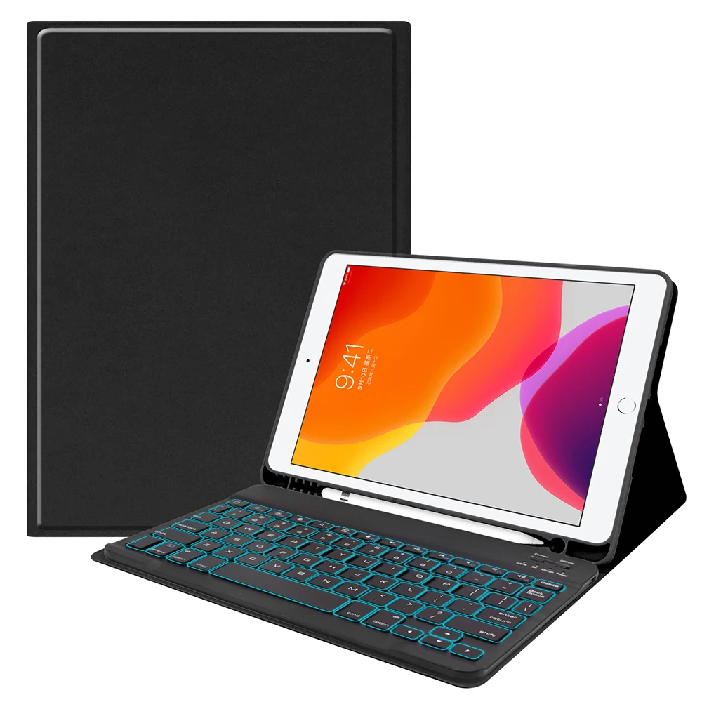 

7 Color Backlit Keyboard For iPad Air 1 2/ iPad Pro 9.7 / iPad 9.7 2017/2018 Universal Tablet English Keyboard Case + Pen Slot