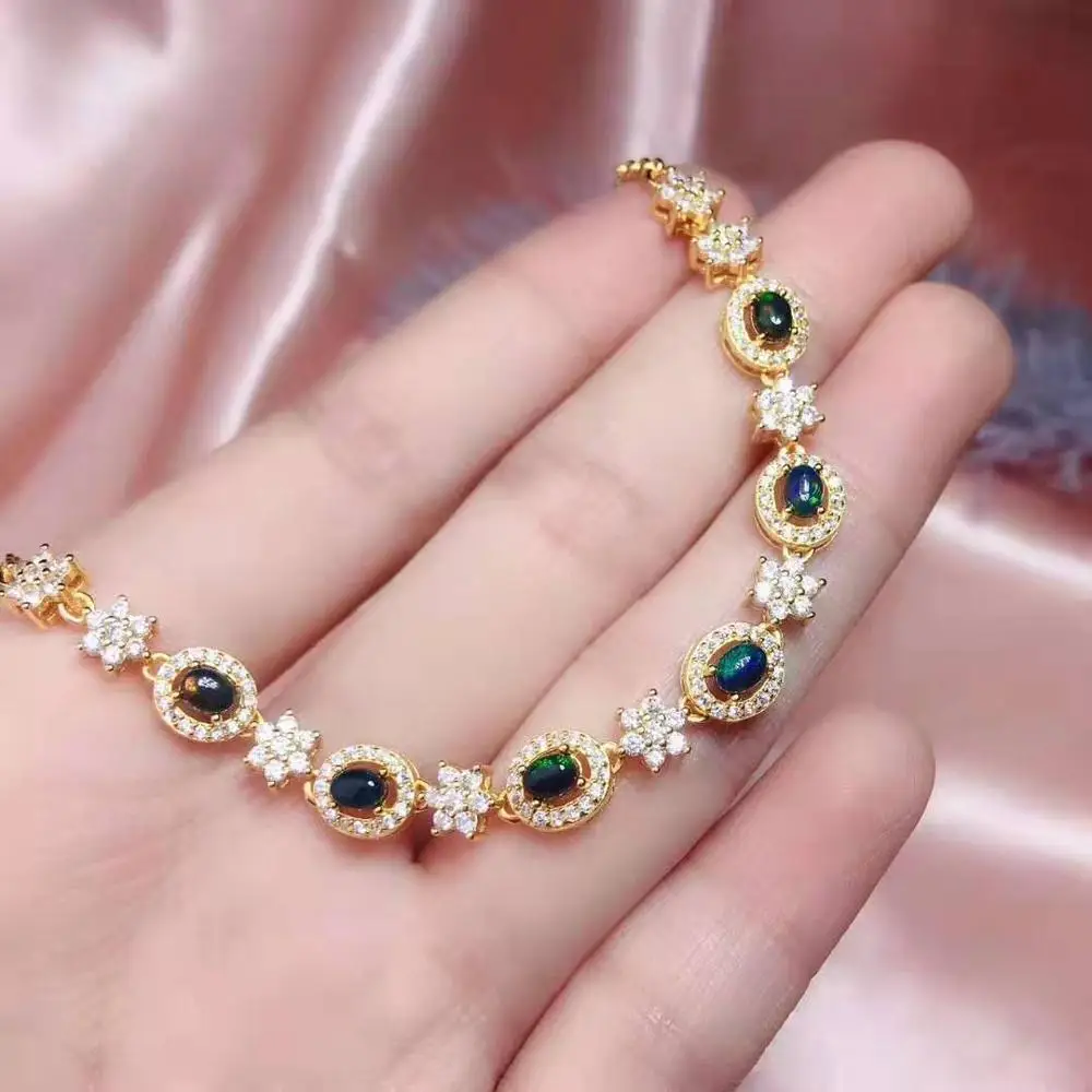 100% ETHIOPIAN natural Black opal bracelet 925 silver 3x4mm | Украшения и аксессуары