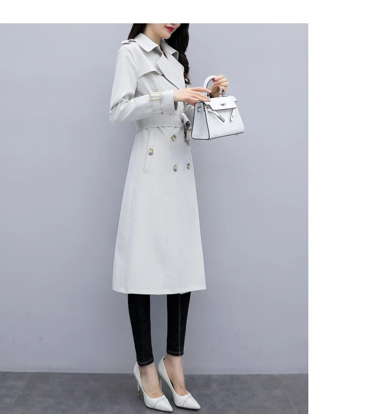 WOMEN'S Windbreaker Spring And Autumn New Style Korean-style Gray Popular Long over-the-Knee Waist Hugging Slimming Coat Wo