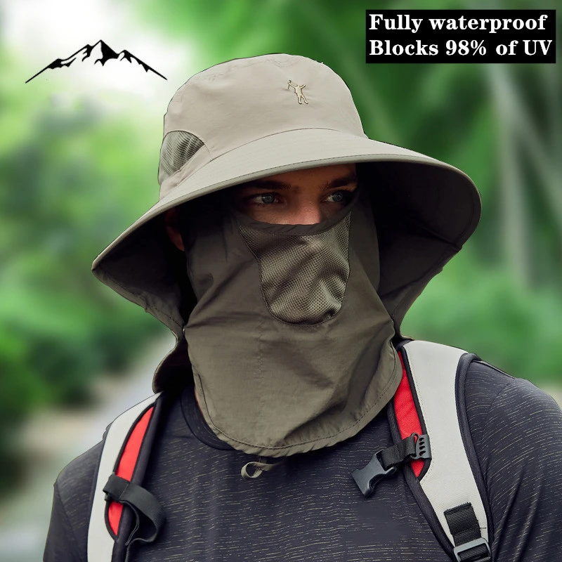 

Big brim Fishing hat Full waterproof Cut off 98% UV Breathable Cool sun protection Sunscreen Masked Fisherman Outdoors Camping