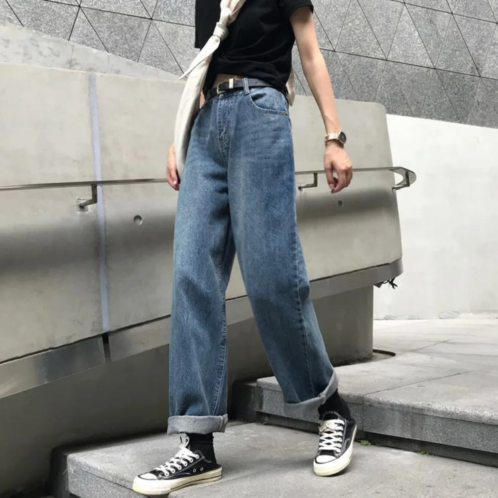 

Jeans Women Plus Size Denim Wide Leg High Waist Simple BF Trousers Couples All-match Womens Hip-Hop Unisex Daily Fashion Casual