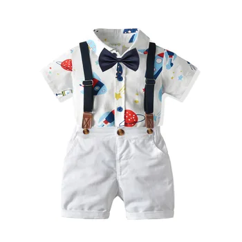 

Boys Clothes Baby Romper Suit Bow + Romper + Strap + White Shorts 4 pieces children formal clothes 1-3 Years Birthday Dress