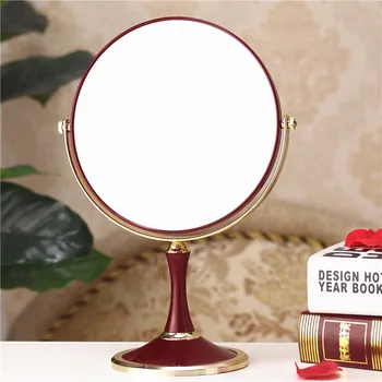 

Benchtop Round Makeup Mirror Tuba Two-sided European Princess Dressing Red Marry Specchio Make Up Table Oval Spiegel Decorative