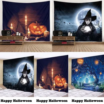 

Halloween Tapestry Wall Hanging Skull Pumpkin Pumpkin Tree Witch Throw Cover Art Home Decoration