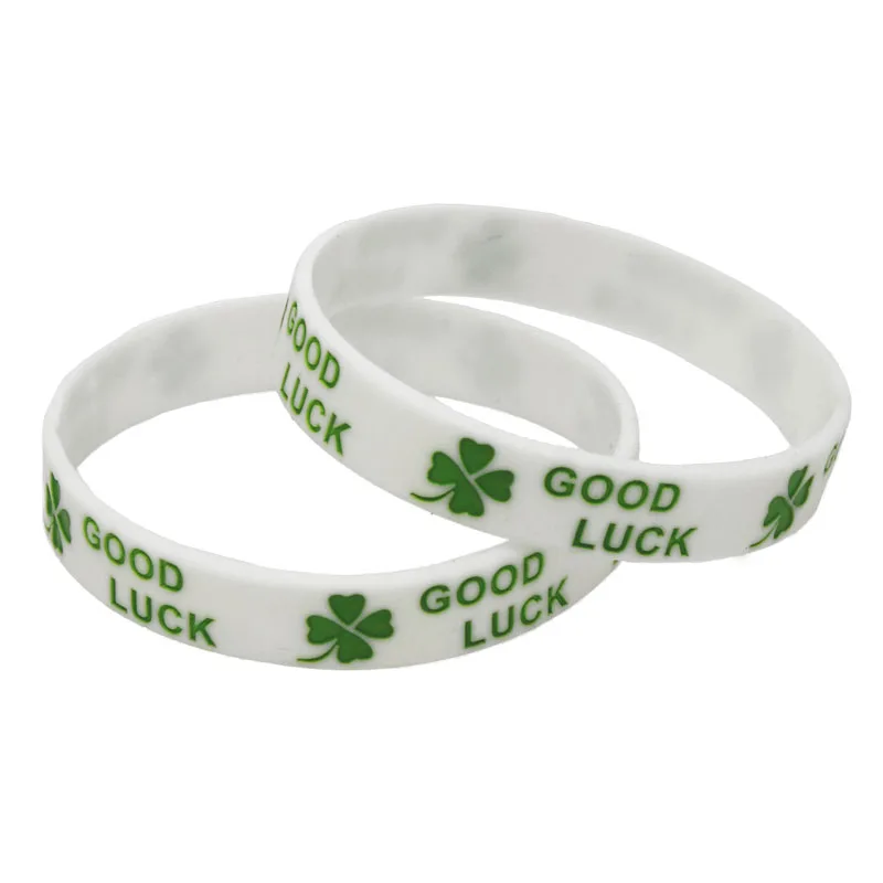 1PC New Fashion Clover Good Luck cinturino in Silicone nero verde bianco lettere in gomma bracciali e braccialetti donna uomo adulti SH167