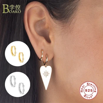 

BOAKO 925 Sterling Silver Hoop Earrings For Women Mosaic Zircon Earring Hoops Luxury Earings Ear Ring S925 Jewelry Pendientes